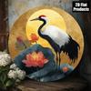 Round Metal Crane Lotus Wall Art Gold Background Decor