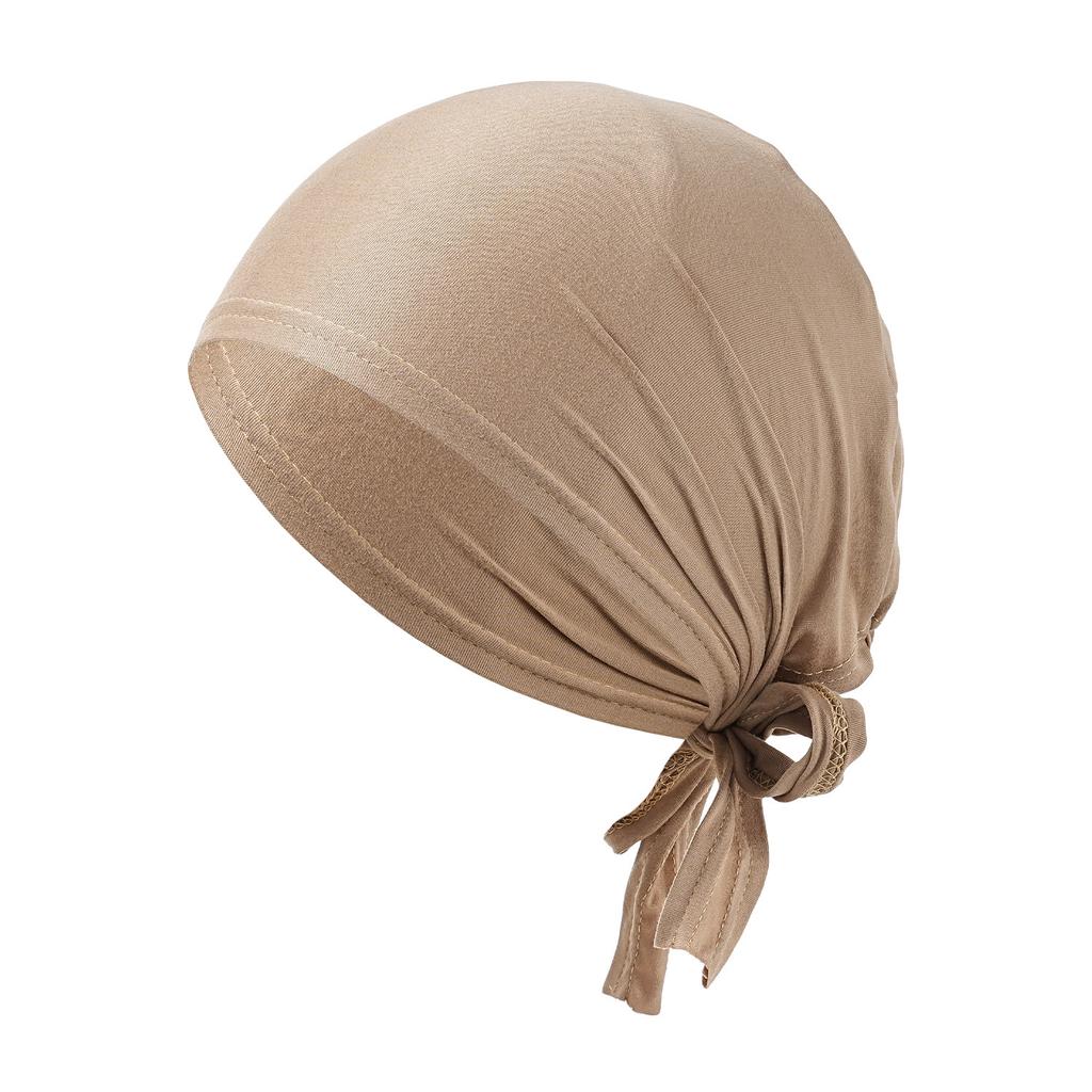 Berretto Sottoscarf Interno con Laccetti in Jersey di Modal di Alta Qualità per Donne Musulmane, Colore Unito, Sottoscarf, Turban Elasticizzato Islamico, Copricapo