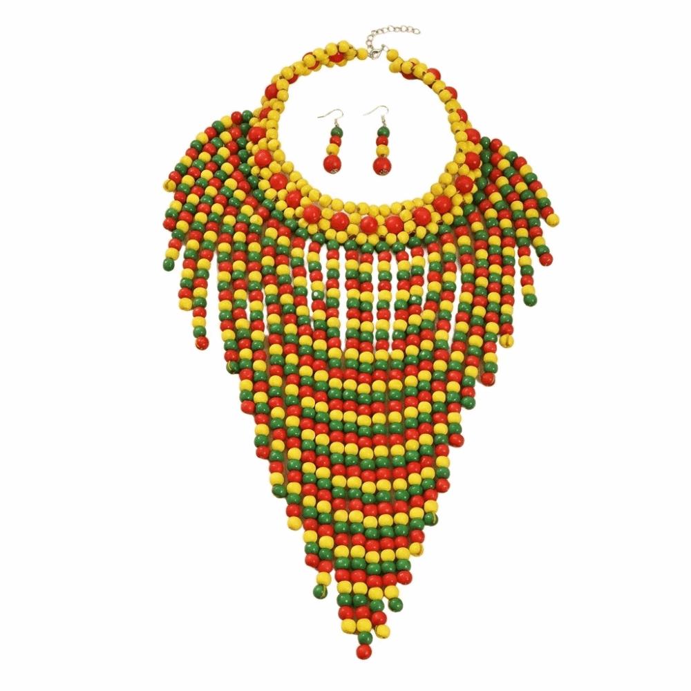 Handmade Jewelry Set Wood Tassel Necklace Luxury Ear Studs  Party