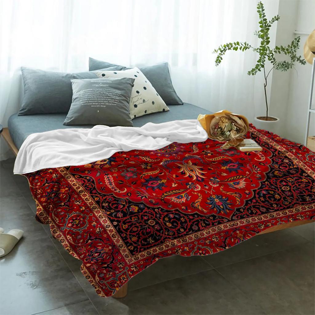 Antique Persian Rug Flannel Blanket Warm Soft Sofa Blanket Winter Sheet Bedspread Camping Travel Blanket
