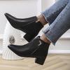 Classic Medium Heel Pu Ankle Boots Women 2025 Winter Metal Decoration Pointed Toe Chelsea Boots Winter Driving Shoes Plus Size