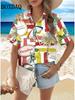 Neues Damenmodehemd Sommer Strandurlaub Kurzarmblusen Lässig 3D-Druck Hawaiianisches Fruchtmuster Damen Freizeit-Tops