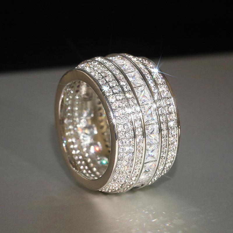 925 Sterling Silver Luxury Fully Inlaid Zirconia Ring Fashion Female Wedding Band Gorgeous Shinning Finger Accessories for Party