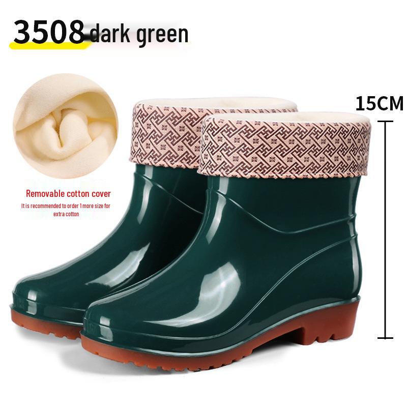 Women's Waterproof Short Rain Boots, Lined PVC, Anti-slip, Thick Sole, Solid Color, Warm & Durable.