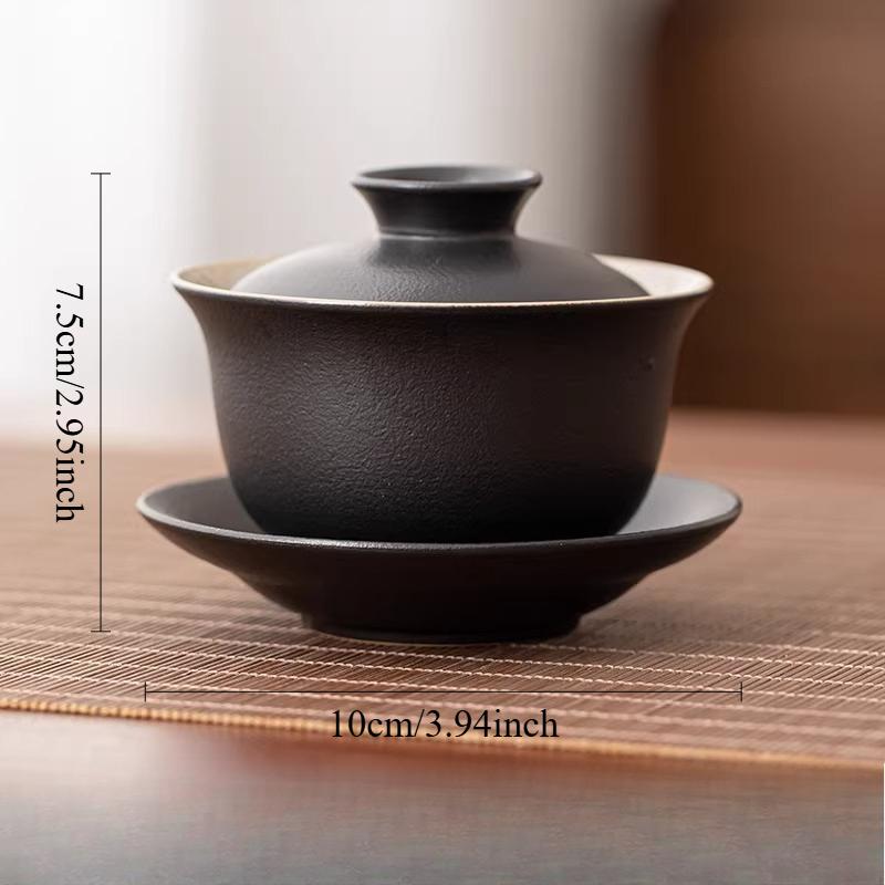 

Promotional Black Ceramic Lid Bowl Household Tea Bowl Chinese Kung Fu Tea Cup Large Capacity Teacup Tea Ceremony Accessories