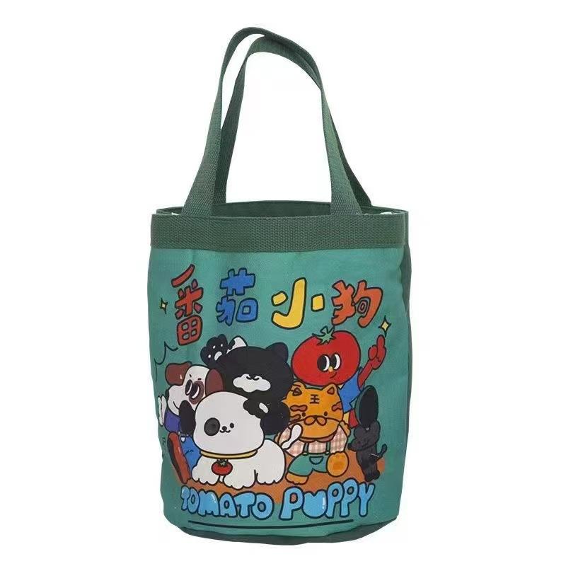 Cute illustration printed bucket bag handbag canvas bag girl heart bag bento bag work small bag