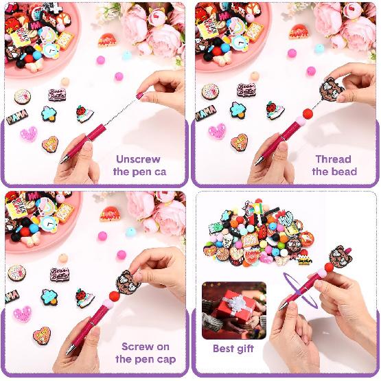 122 Pcs Silicone Focal Beads for DIY Pens Making Kit Include 12 Beadable Pens 110 Silicone Focal Beads for Pen Keychains DIY Making