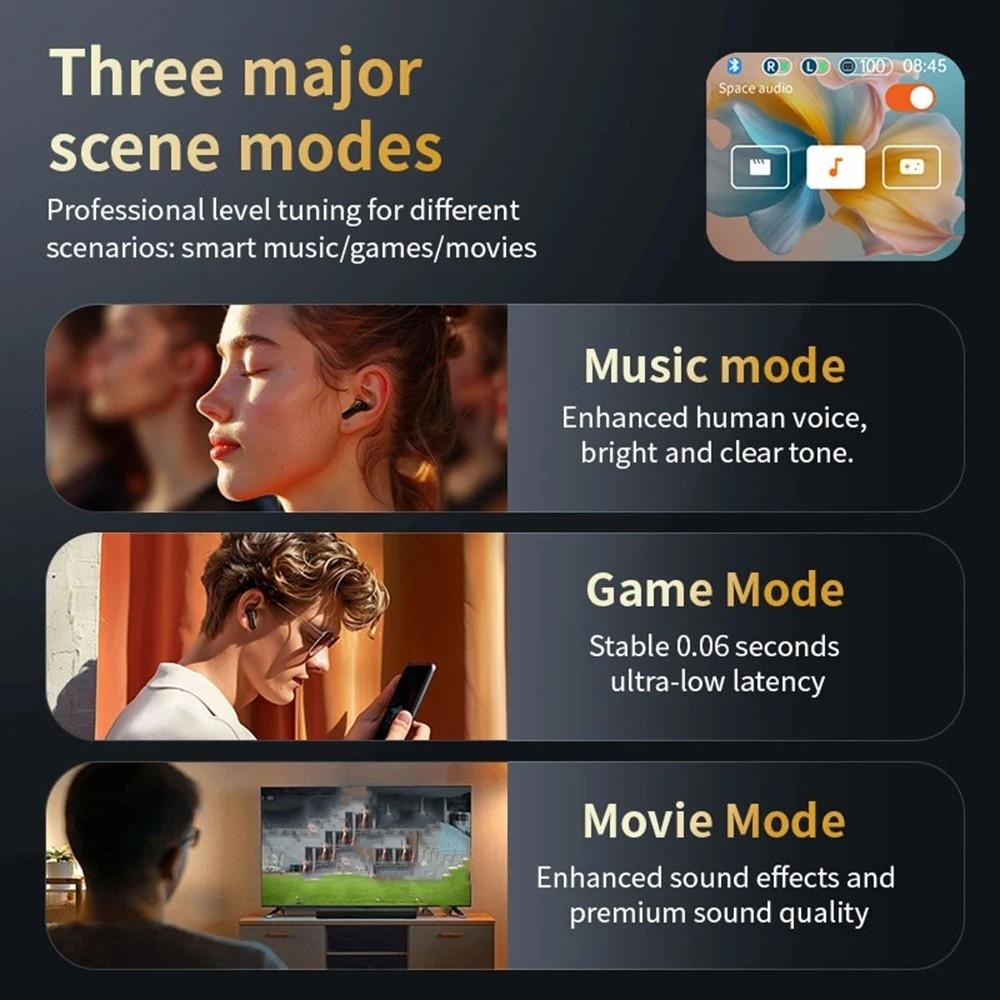 Bluetooth 5.4 ANC Bluetooth Earphones Smart LCD HiFi Stereo Earphones  Mobile Phone Universal