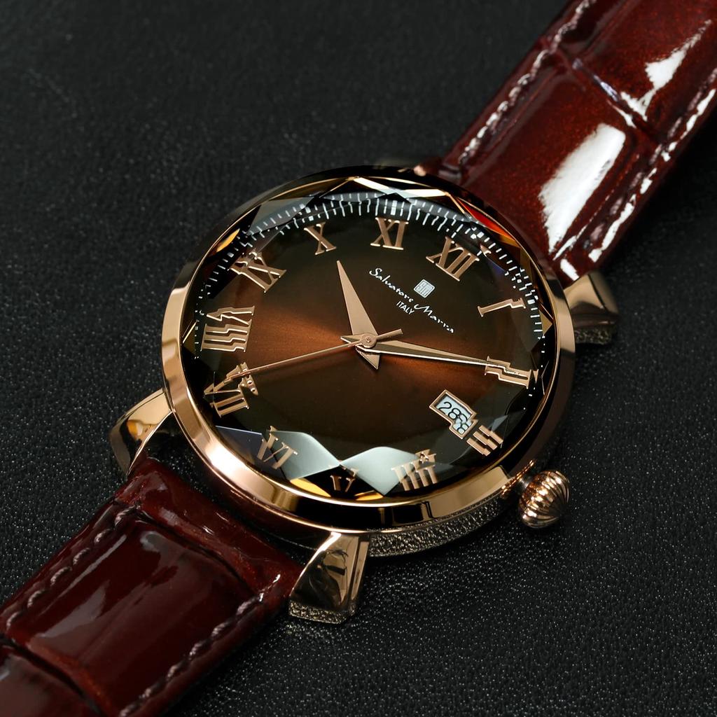 Leather [Salvatore Marra] Watch, Multi-faceted Glass, Strap, Gradient, Women's, Brown/Pink Gold, SM22151-PGBR