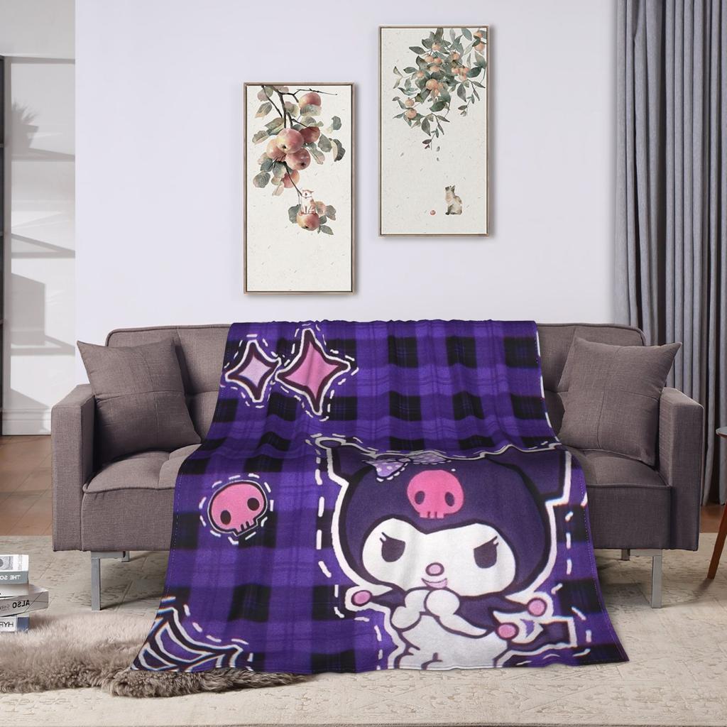 Kuromi Halloween Plaid Blankets Fleece Summer Portable Super Warm Throw Blanket for Home Bedroom Rug Piece