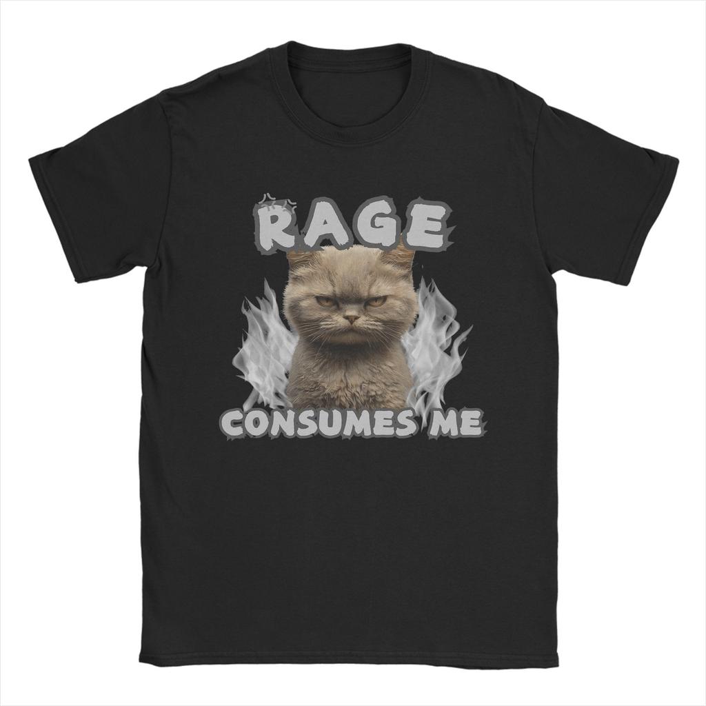 Streetwear T Shirt Summer Rage Consumes Me Cat Leisure T Shirts Cotton Tshirt for Couple Y2K Retro Cheap Print Short Sleeve