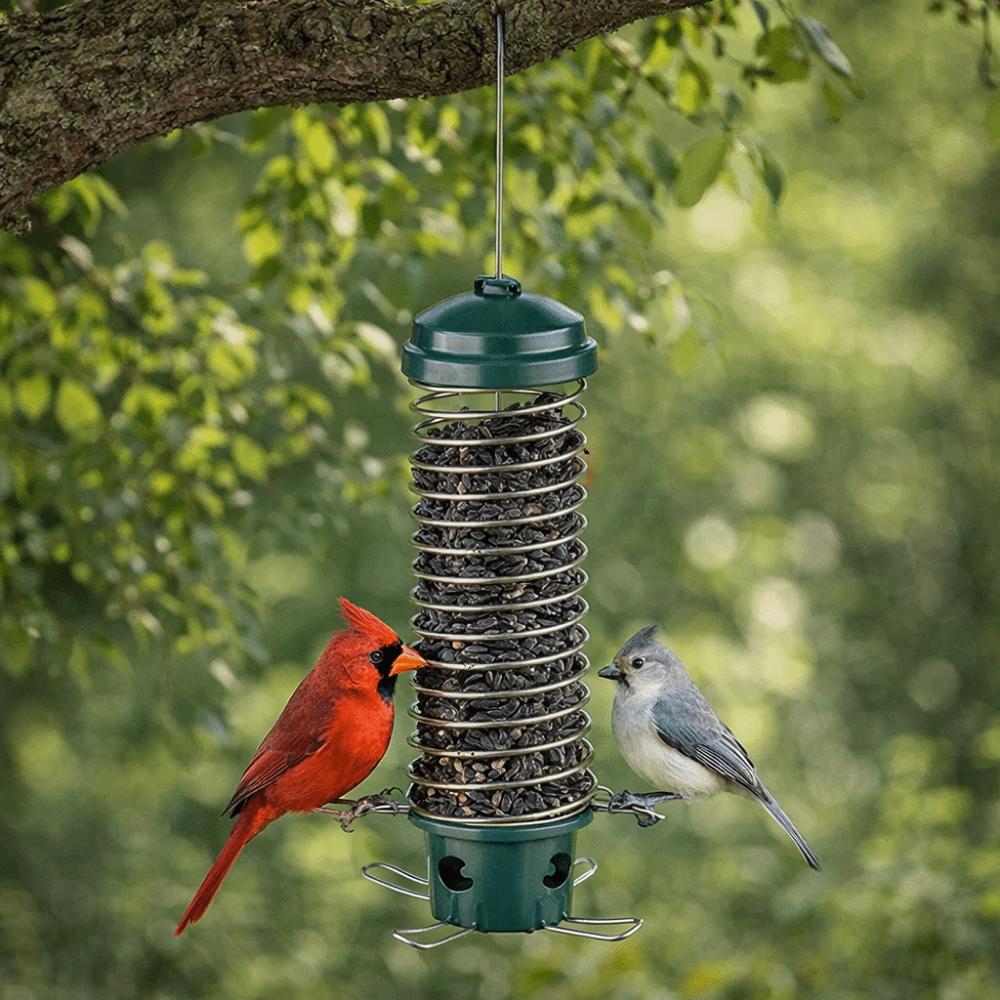 Squirrel Proof Spiral Coil Bird Feeder Bite Resistant Metal Wild Bird Feeder Heavy Duty Bird Feeder Tray Outdoor