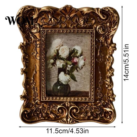 Decorative Vintage Frame Retro Photo Frame, Golden Coated Distressed Picture Resin with Rococo Classic Wall Decor Texture, Tabletop And Mount