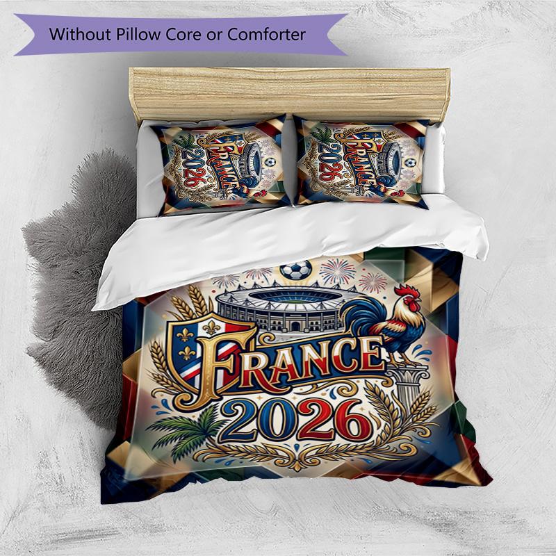 France Football Printed Bedding 3 Piece Set Cozy Breathable Bed Cover Set as Housewarming Holiday Gift