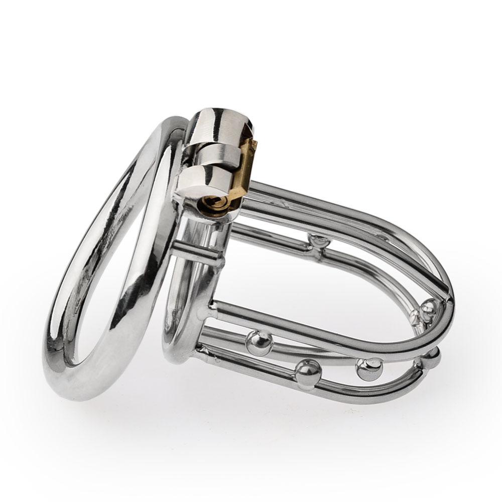 Men Short CB Lock Penis Cage Cock Lock Stainless Steel Chastity Lock Sex Toy Femdom BDSM Slave Cock Ring Ball Stretcher