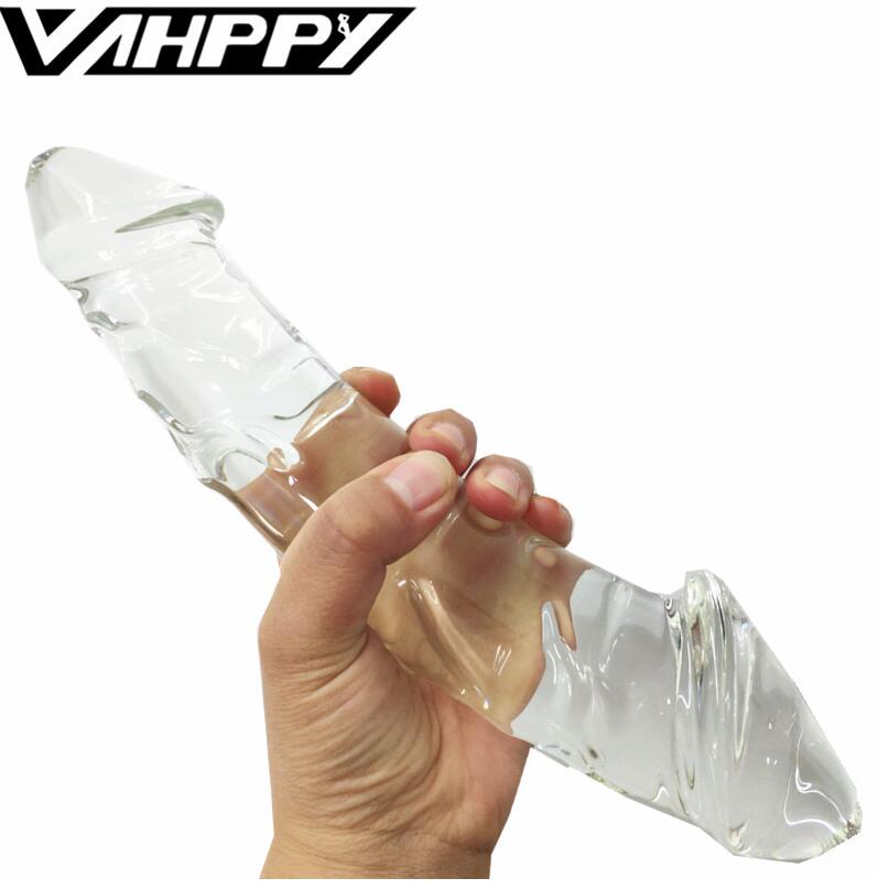 VaHppy Jumbo Glass Anal Plug Dildos Masturbators for Women for Gay Dual Head Available Friction Pellets