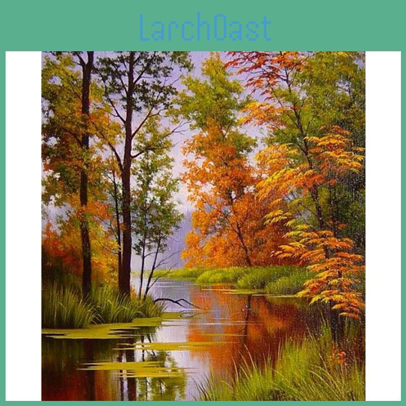 Stitch Cross Embroidery Painting Diamond Scenic Autumn Trees Lake Home Decor Kit For Needlework