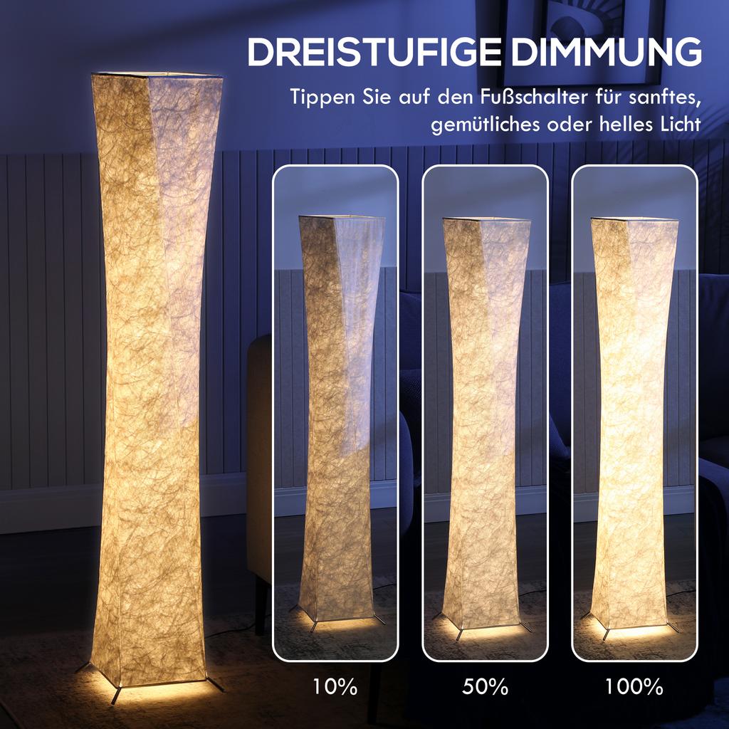 Floor Lamp with Paper Shade, Foot Switch, 3 Brightness Levels, White