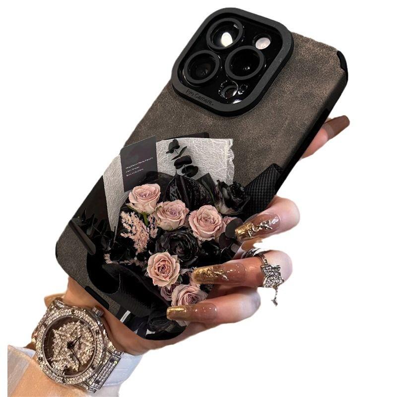Autumn and Winter Pink Rose Bouquet for Apple 16Pro New 15 Flip Fur iPhon16promax Anti-drop Fine Hole