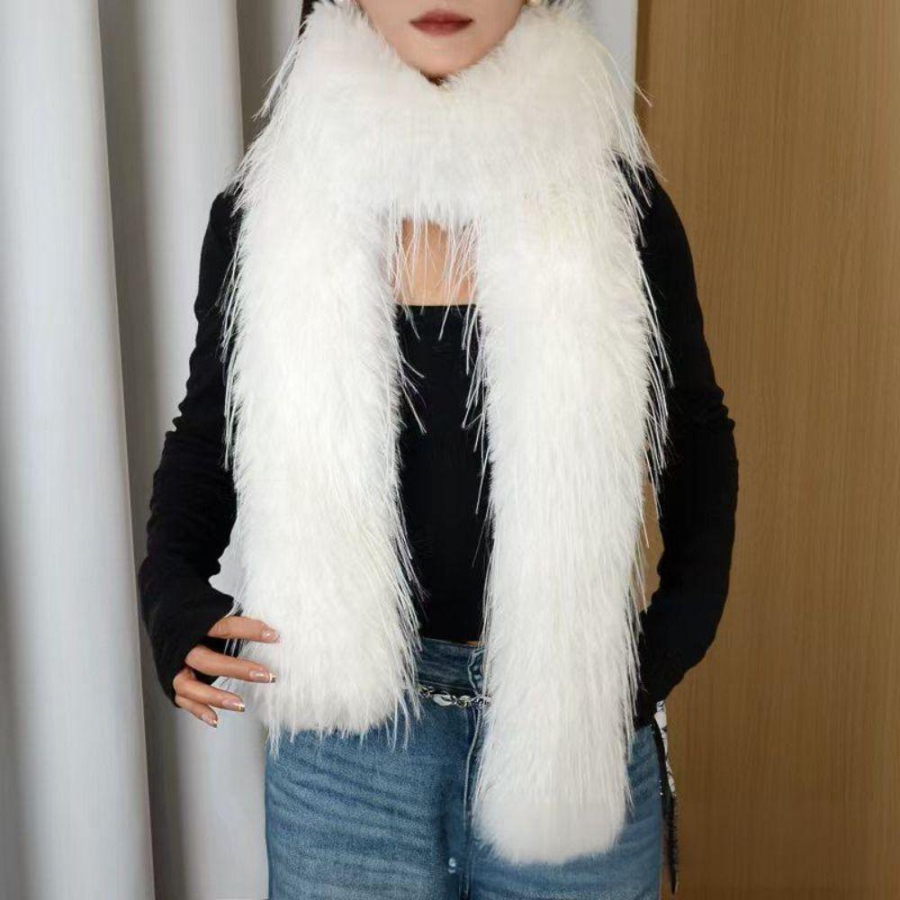 Imitation Mink Fur Plush Long Strip Scarf Thick Fluffy Soft Shawl Ladies Tassels Scarf Outdoor