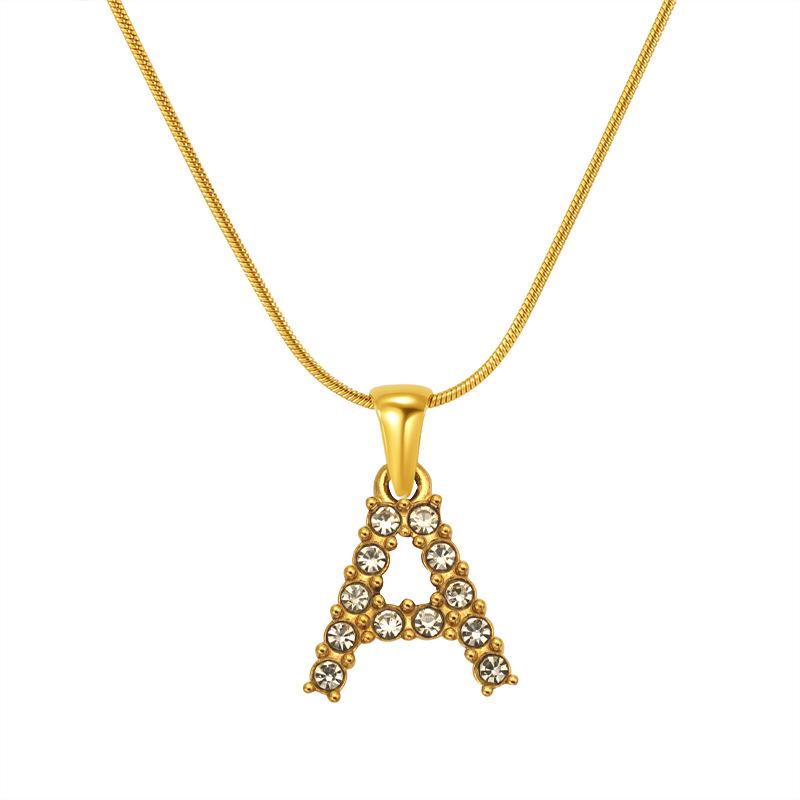 European & American Stainless Steel Diamond Alphabet Pendant Clavicle Chain Necklace for Women