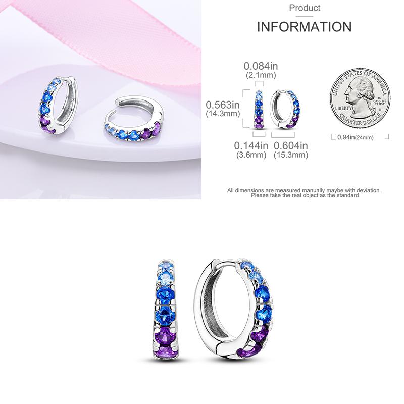 Sparkling Blue Zircon Hoop Earrings Pave U Shape Star Devil Eyes Circle S925 Drop Earring Fit Original Party Jewelry