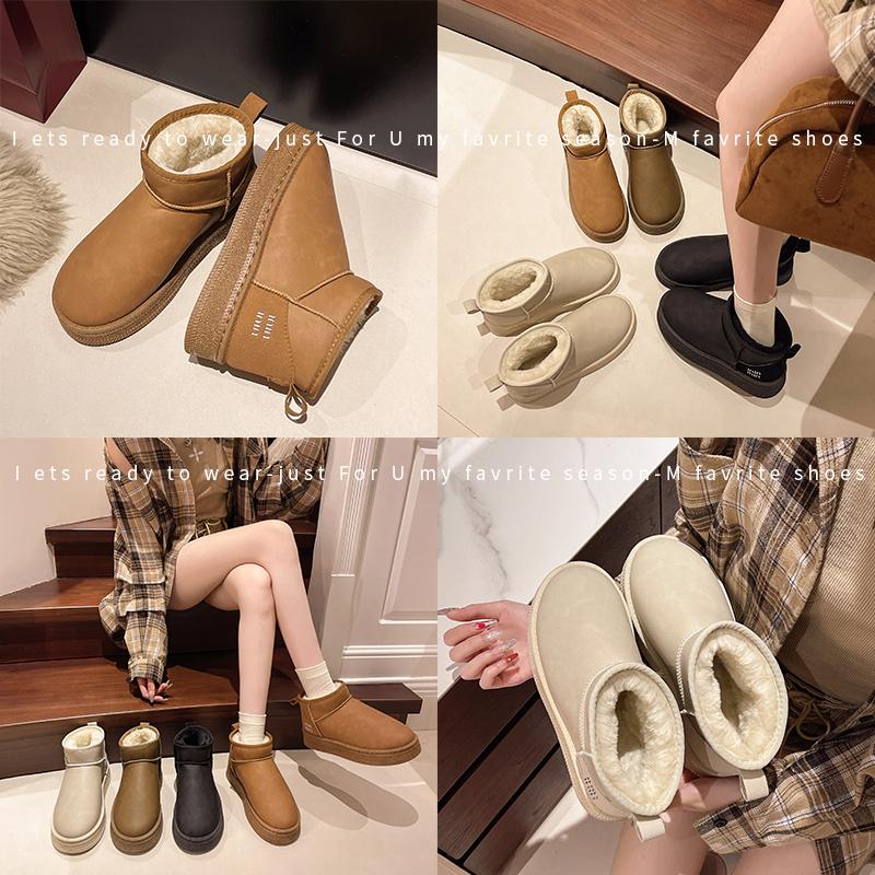 2024 New Women's Snow Boots Comfortable Warm Plush Ankle Boots Women Thickened Fluff Winter Ladies Shoes Flat Platform Shoes Boots Woman