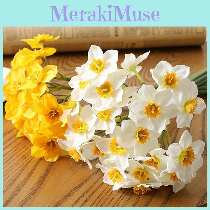 Elegant 6pcs Silk Narcissus Daffodil Bouquet For Lush Wedding And Home Decor
