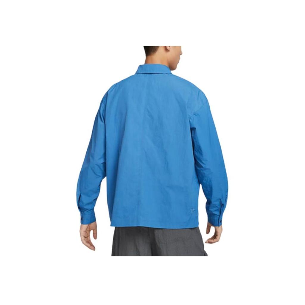 Nike SS24 Comfortable Sports Casual Training Solid Color Polo Long Sleeve Shirt Men shirts Blue DX0206-402