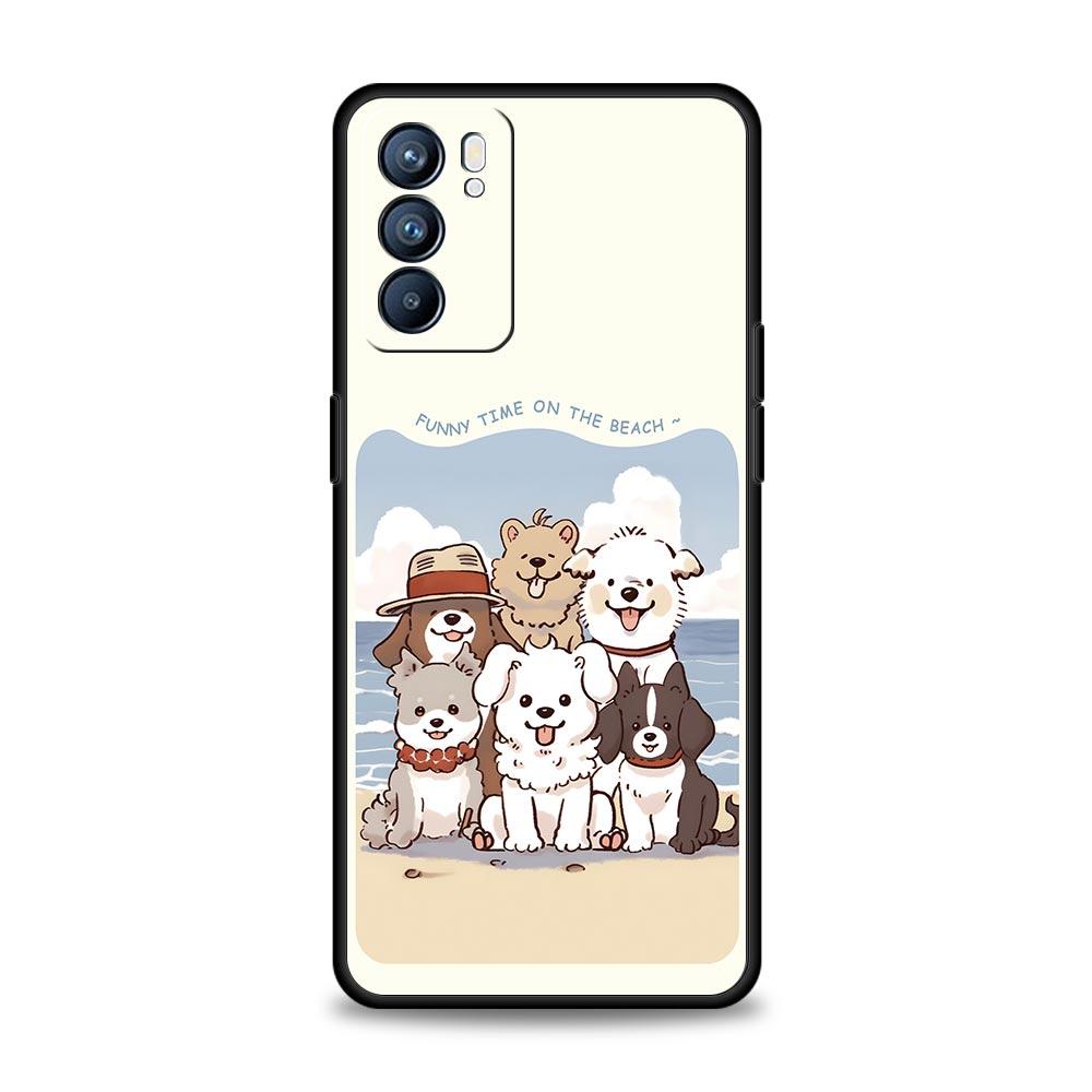 Cute Cartoon Dog Seaside Rabbit Case For Oppo Reno14 Reno13 Reno12 11 F 10 Find X5 X9 Pro A54 5G A53 A9 A16 A78 4G A80 A98 Cover