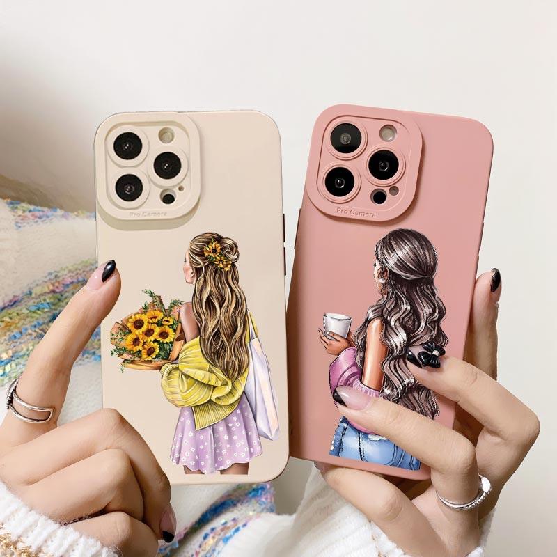 Young Girl Pattern Phone Case for iPhone 11 12 13 Pro Max 14 15 Plus Pro Max 7 8 Plus SE 2020 X XR XS Soft Silicone Cover Fundas
