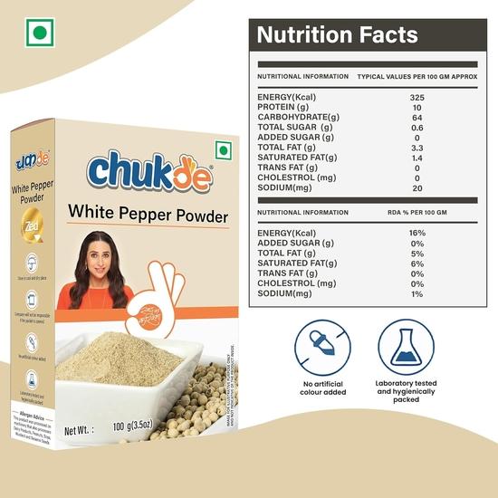 Chukde - Safed Mirch Powder - White Pepper Powder - Aromatic Spice for Cooking - Authentic To Enhance Flavor of Dishes -100 Gm