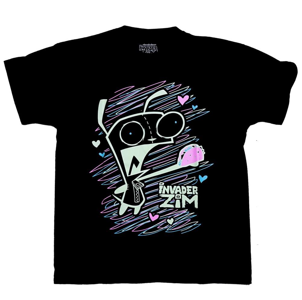 Invader Zim T-shirt - Gir Over Fluorescent Graffiti Lines