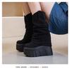 2025 New Women's 14cm High Ankle Boots – Thick-Soled, Irregular Ruched Slouch Design for Autumn/Winter