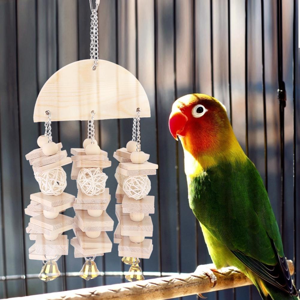 Natürliches Holz Vogel Hängeschaukel Papagei Beißen Kauen Spielblock Käfig Spielzeug Zubehör