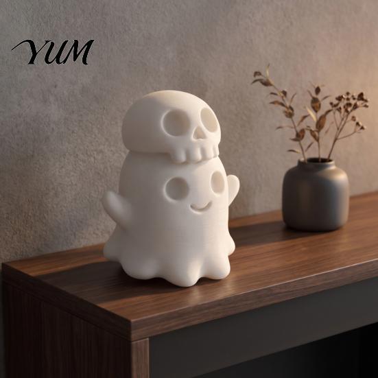 Small Halloween Collectibles 3D Printed Cute Ghost Skull Figurine, Stacked on Shelf Display Figurines Statue, Spooky Desktop Ornament, Fun Holiday