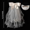 1 pièce Voile de mariée court bord dentelle Élégant nœud Perle Accessoires de mariage Double couche Tulle blanc pour femmes