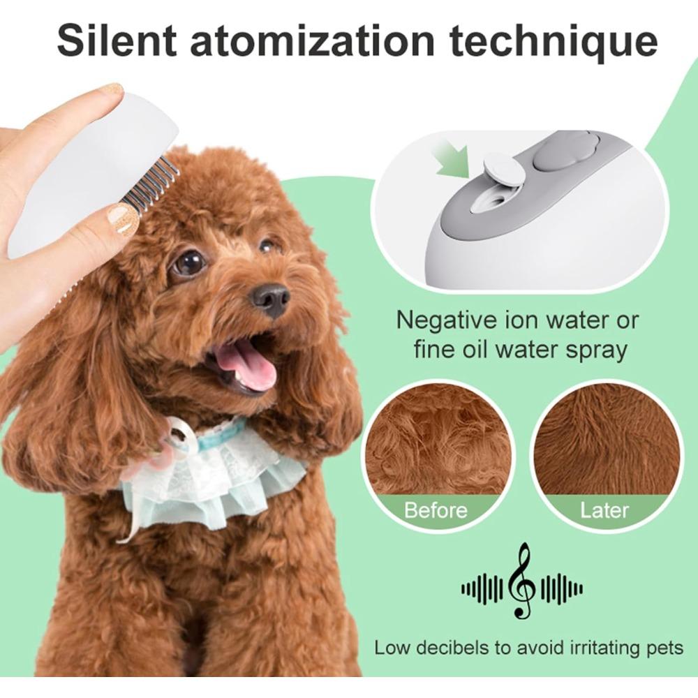 Electric Cat Dog Grooming Comb 3-in-1 USB Powered Silent Massage Tool with Steam Spray Brush Antistatic Built-in Water Tank