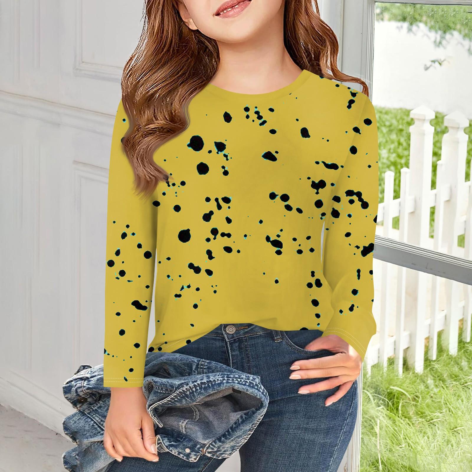 

Футболки с длинным рукавом для девочек, детские осенние топы с круглым вырезом и принтом, базовые футболки для детей 5–14 лет 160 жёлтый