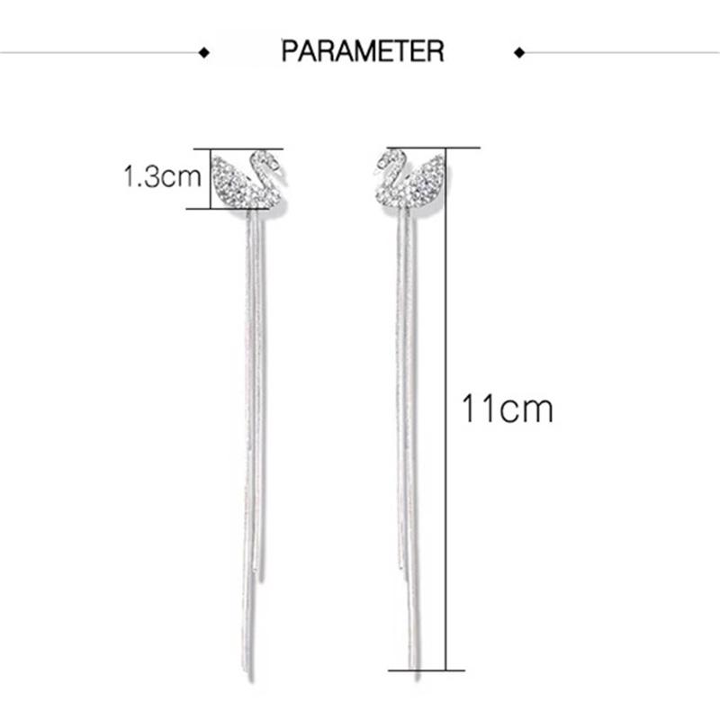 Shiny Black Diamond Zircon Swan Long Tassel Earrings Fashion Elegant Eardrops Women Wedding Jewelry