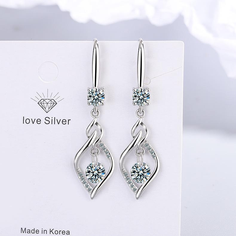 925 Silver Fashion Temperament Hollow Geometric Pink White Blue Zircon Earrings Birthday Party Anniversary Gift белый