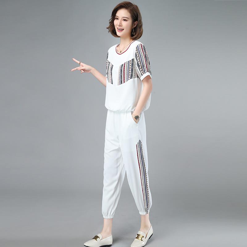 

Летняя спортивная одежда мамы 2025: Комплект из двух предметов: футболка с коротким рукавом для женщин среднего и пожилого возраста XXL