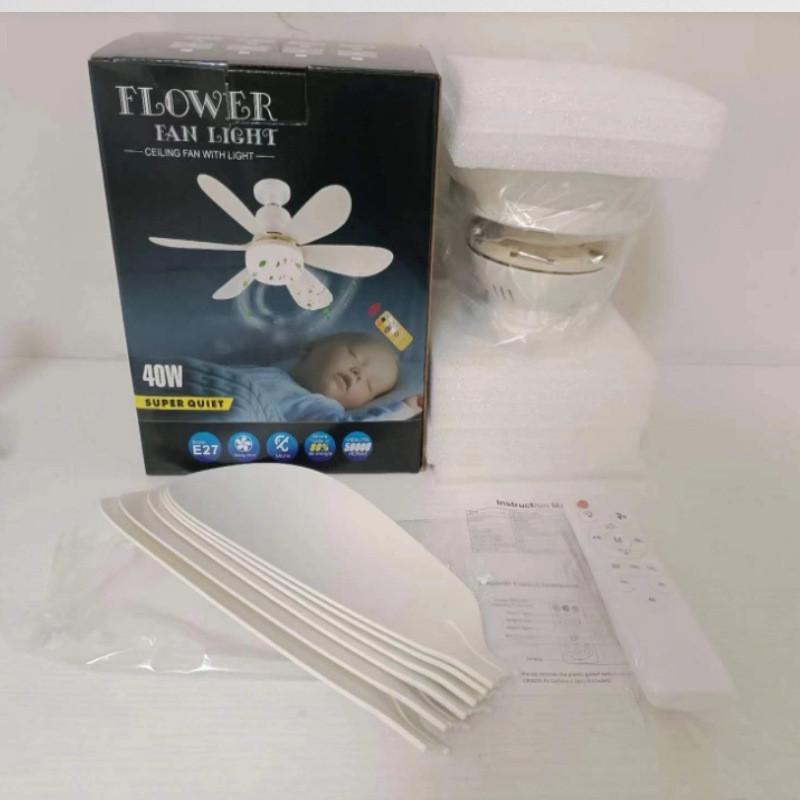 30W/40W E27 Household Intelligent Flower Shaped Fan Light Children's Bedroom Small Silent Fan Lamp With Remote Control