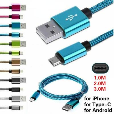 Fast Charging Nylon Braided USB Data Charging Cable for IPhone Samsung XiaoMi HuaWei
