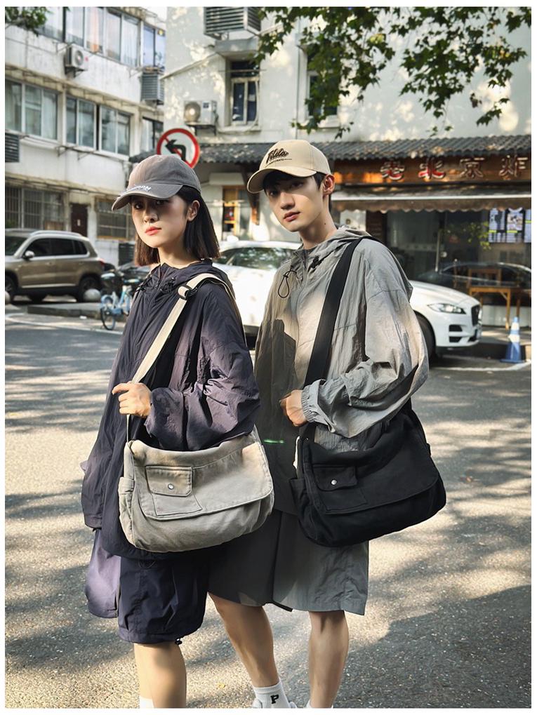 Plátěná crossbody taška v japonském stylu - Unisex ležérní jednoramenná messenger taška pro studenty