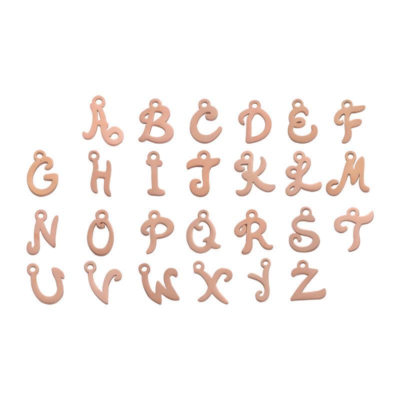 RUMNVNTY English Letter Pendants: Mirror Stainless Steel, 0.8*5mm Ring, 26 Letters Available