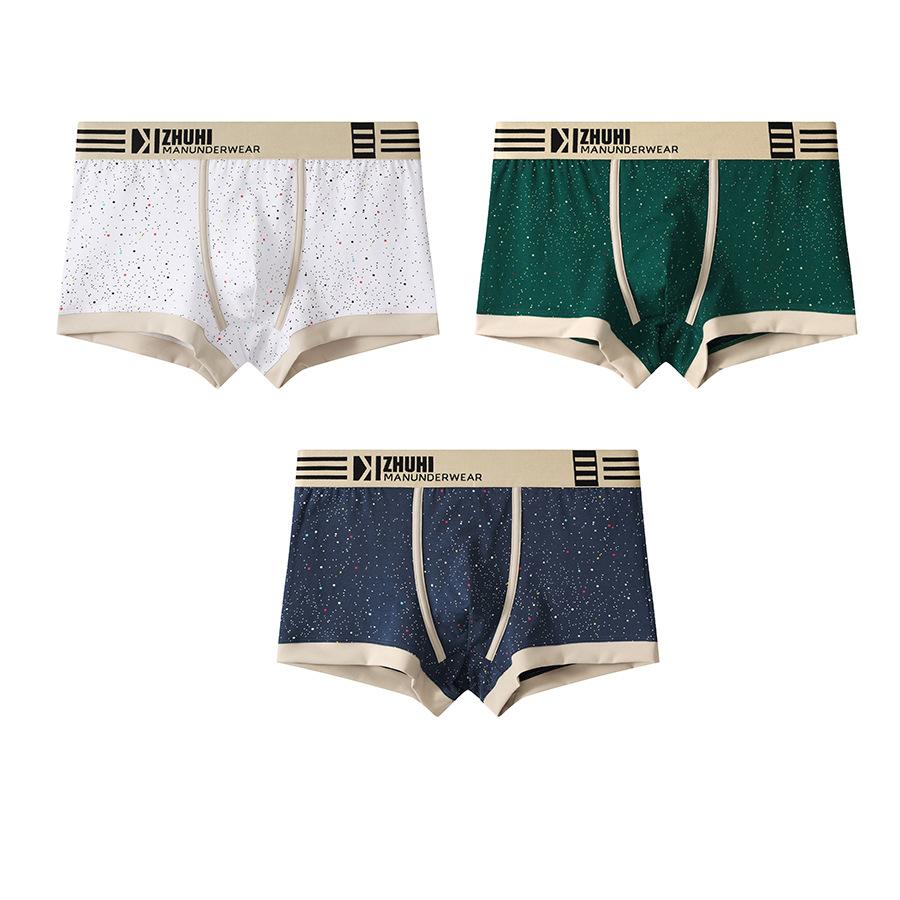 New Printed Cotton Men's Boxer Briefs, Breathable Trendy Casual Underwear Shorts