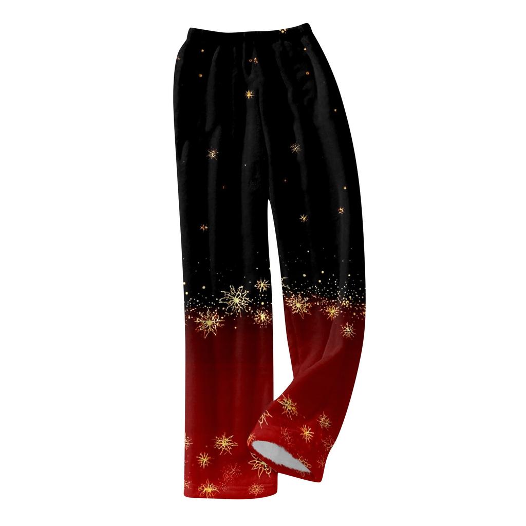 Women's Christmas Print Casual Pants with Pockets and Cuffed for Holiday