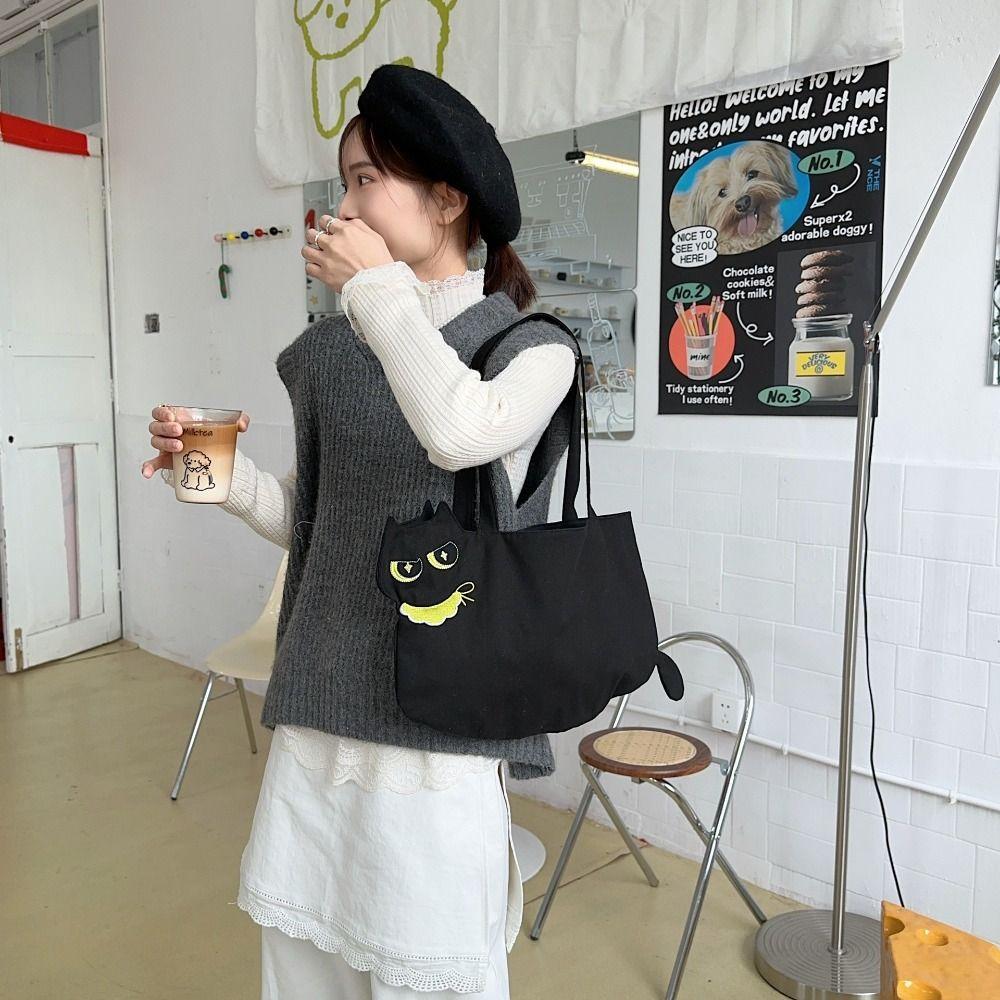 Druck Gedruckte Katze Schultertasche Stoff Handtasche Allround Stickerei Canvas Tasche Outdoor