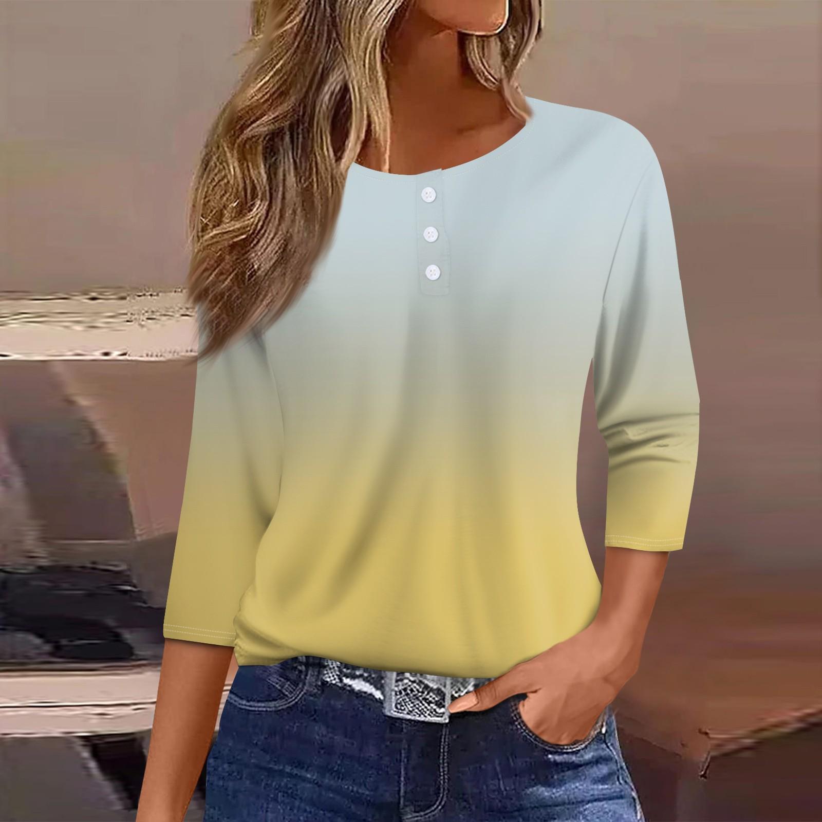 

Жен. Футболка Футболка с принтом Пуговицы Рукав 3/4 Повседневные Выходные Мода Классический Круглый вырез Обычный Топ XL жёлтый